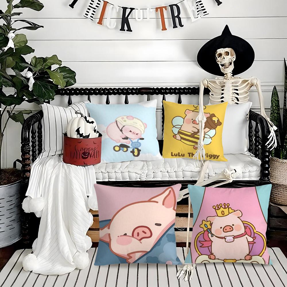 Cartoon Cute Pink L-Lulu Pig Pillow Case Printing Pillowcase Living Room Sofa Cushion Cover Bedroom Room Decor