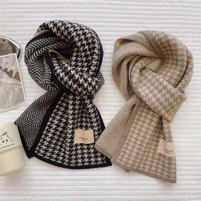 Houndstooth Double-sided Korean Style Knitted Scarf - Unisex Winter Warm Retro Design