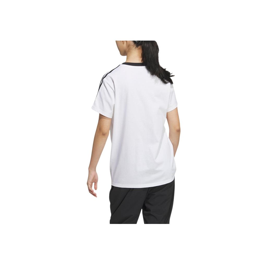 Adidas Essential 3-Stripes T-Shirt Casual Striped Print Color Block Round Neck Short Sleeve Raglan T-Shirt Women Tops White JI6978