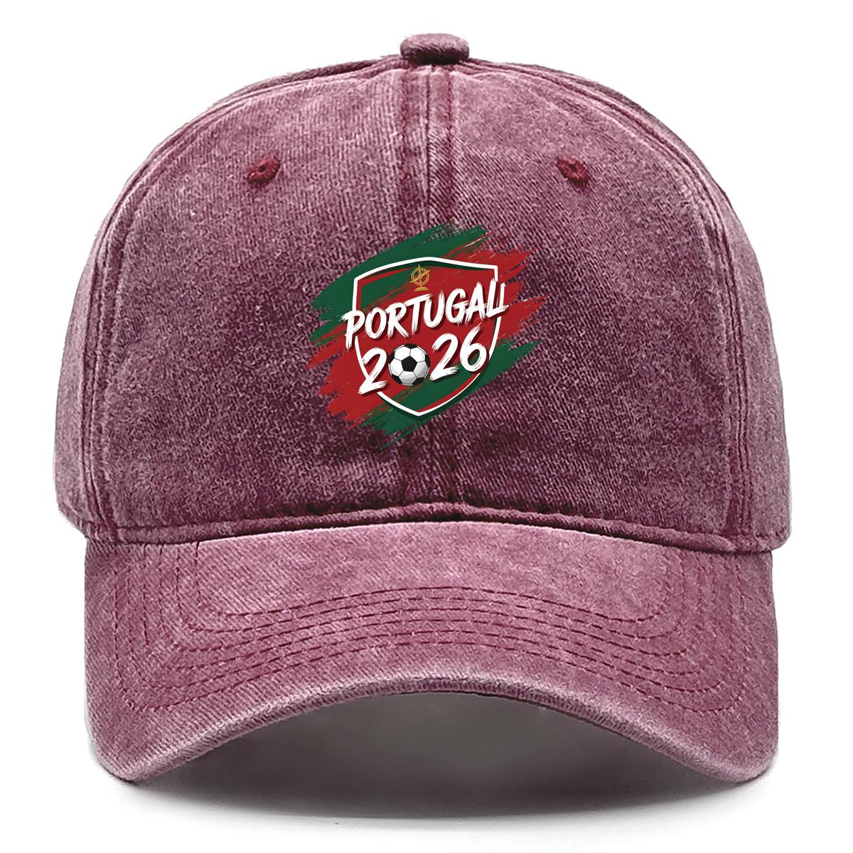 

Sun Hat With 2026 Football Soccer PORTUGAL Flag Printed , Adjustable Snapback Baseball Cap Vintage Curved Brim All-season Sporting Dad Hat as the picture вина червоного кольору