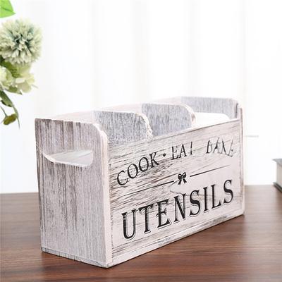 Kitchen Utensil Rack With Three Compartments Rustic Wooden Storage Box Vintage Tableware Farmhouse Dish Cabinet
