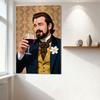Vintage Stylized Man Portrait Tin Sign Classical Historical Metal Wall Decor with Wine Glass & Damask Pattern - for Bar Pub Home