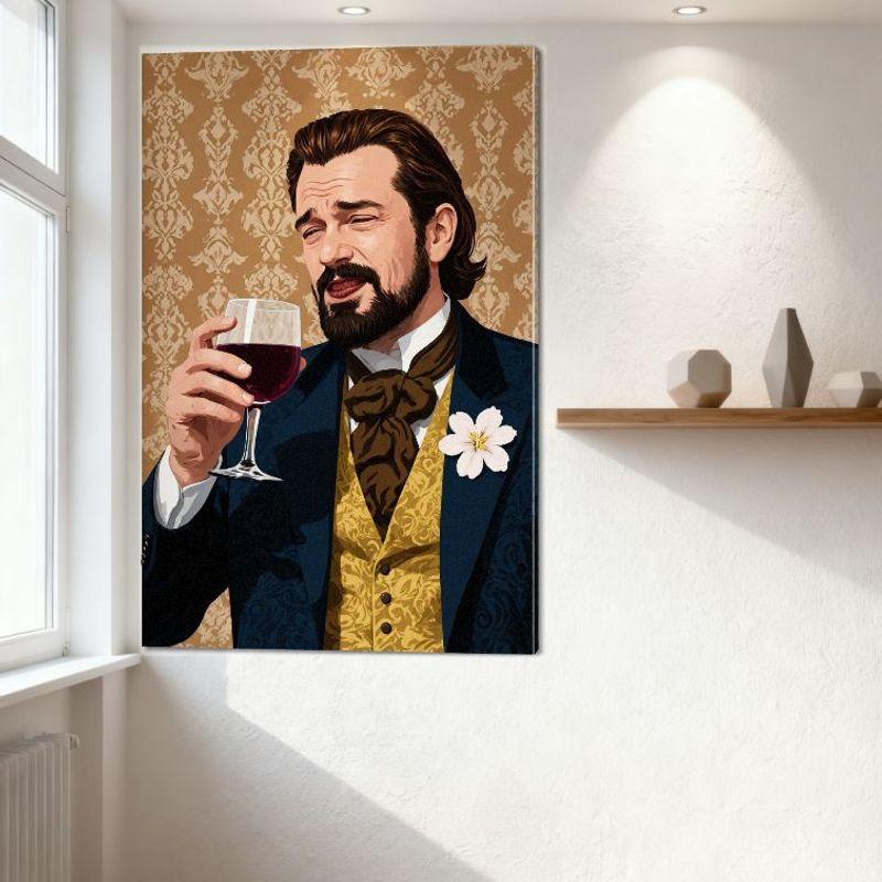 Vintage Stylized Man Portrait Tin Sign Classical Historical Metal Wall Decor with Wine Glass & Damask Pattern - for Bar Pub Home