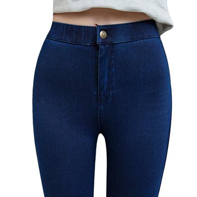 Lady Casual Street Slim Pencil Pants Women Skinny Pants Solid Black Button Pocket Trousers