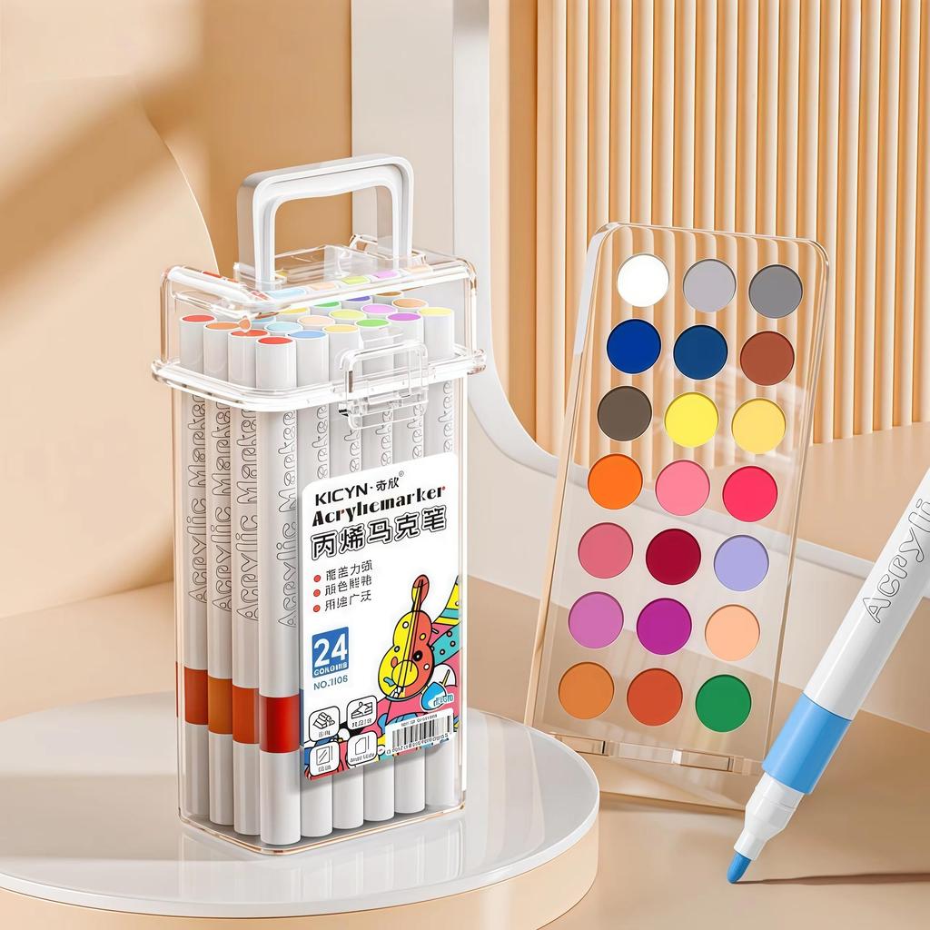 Acrylic Brush Markers Set with Portable Carry Case, Liquid Ink Acrylic Paint Markers for Drawing, Art Projects & DIY Crafts