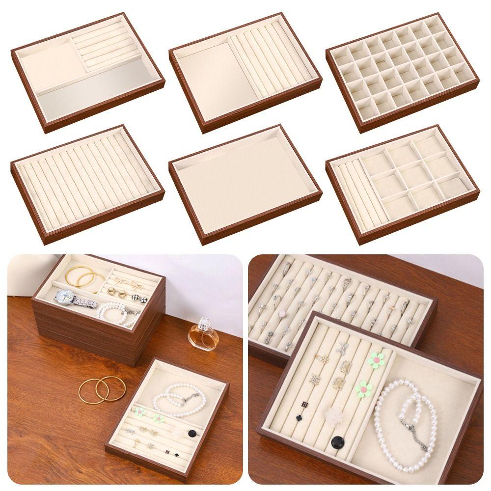 Large Capacity Wood Grain Jewelry Tray Small Size Stackable Jewelry Boxes  Earrings Organizer