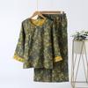 Kinesisk Stil Damepyjamas, Ren Bomuld, Retro Farve, Vævet Jacquard, Hjemmetøj, Langærmet Bukser, Diagonal Krave