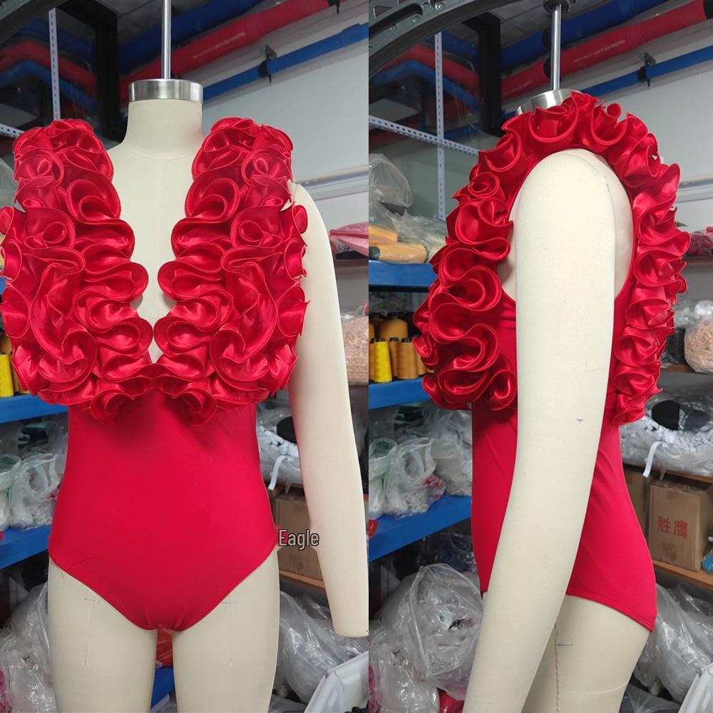 Costume da bagno intero da donna 2024 con balze esagerate