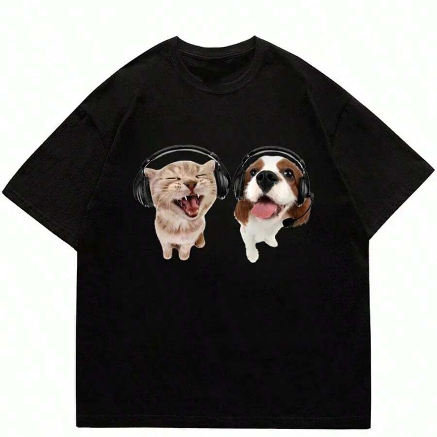 

T-Shirt Women s Fashion Summer Men s Women s Unisex Hip Hop Cute Cat Harajuku Y2K Printing Leisure Outdoor Fitness Cotton.Jpg 5XL різнокольоровий