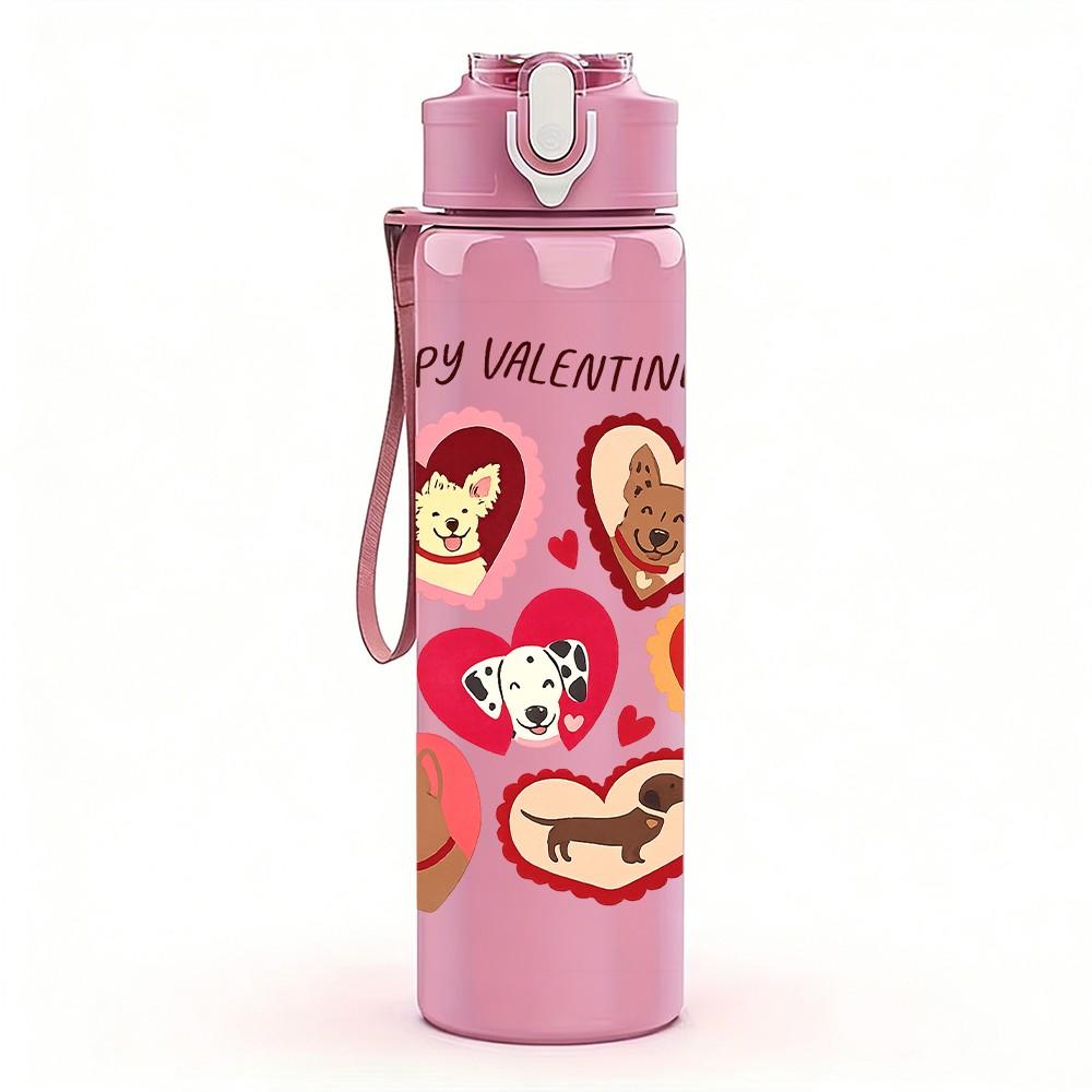 1PC Stacked Sweet Valentine Heart Candy Print 750ml Color Plastic Sports Water Bottle Leakproof Flip Straw Lid Suitable for Sports Office Home Use
