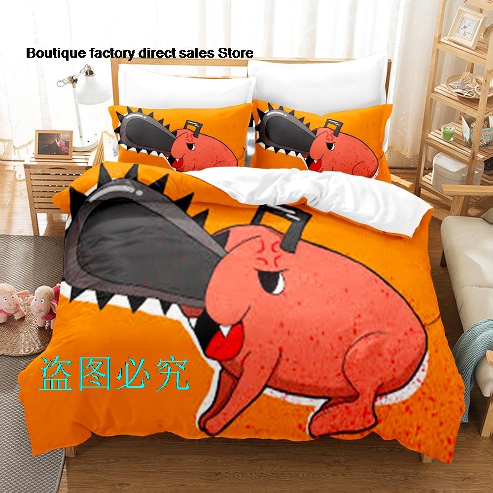Pochita Chainsaw Man Bedding Set Single Twin Full Queen King Size Bed Set Adult Kid Bedroom Duvetcover Sets Parure De Lit Bed