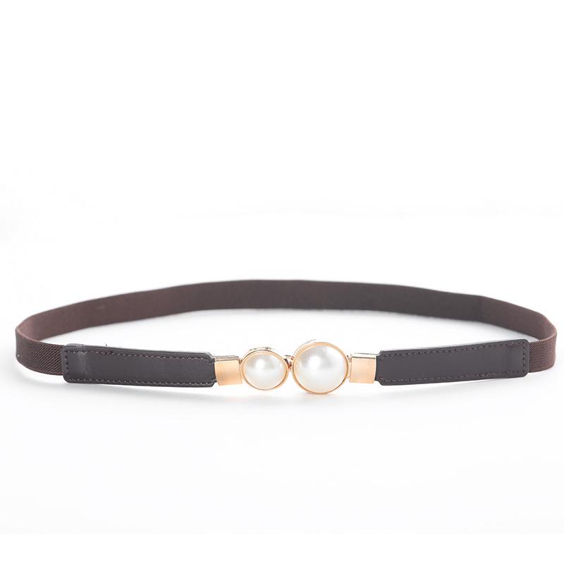 

Ретро Жемчужный Пояс с Двойной Пряжкой – Европейский и Американский Стиль Эластичный Стрейч для Женского Платья темный кофе