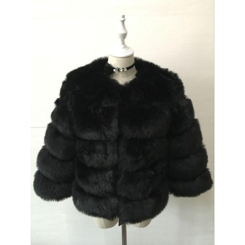 

Faux Fur Fox Fur Jacket Fashion Imitation Fur Fox Fur Women s Short Long Sleeves Fur Leather Coat Black XXL