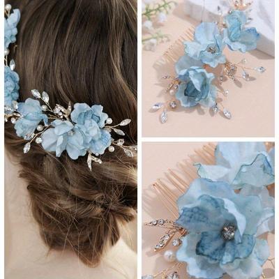 1 Stück Damen Ombre Seidenblume, Goldfarbenes Metallblatt & Strassdekor Haarkamm, Energetisches Landhochzeits-Kopfstück Geeignet für Alltag, Party