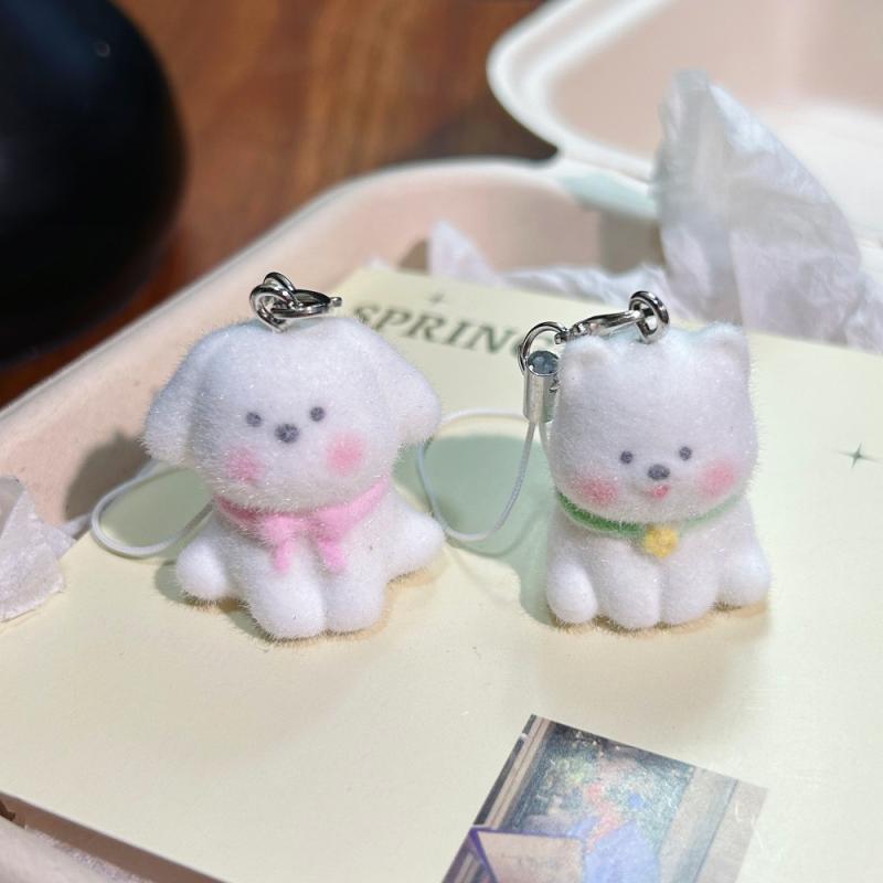 Cute Cartoon Dog Lovely Animal Keychain Backpack Pendant Ornament Couple Gifts Phone Lanyard Flocking Puppy Phone Chain Keyring