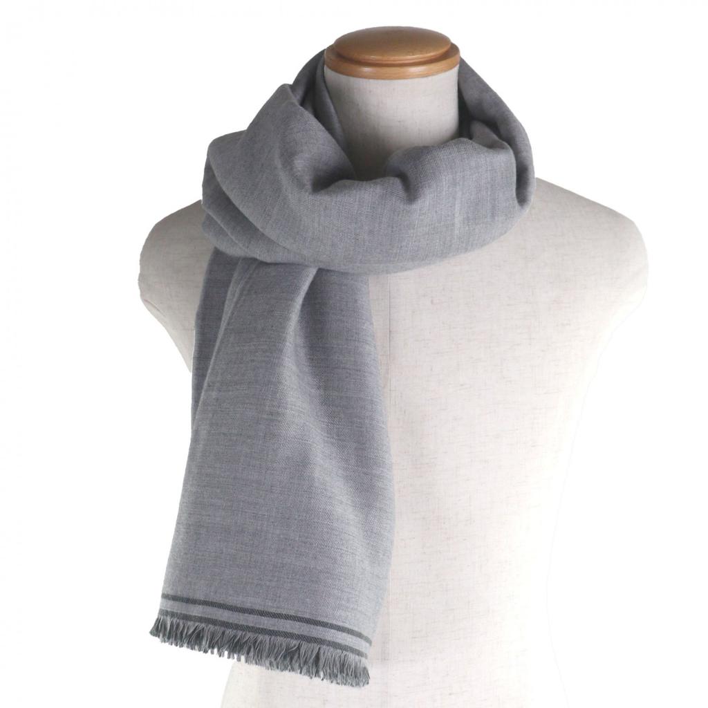 Excellent HERMES Scarf Large fringed stole gray cashmere mens Used