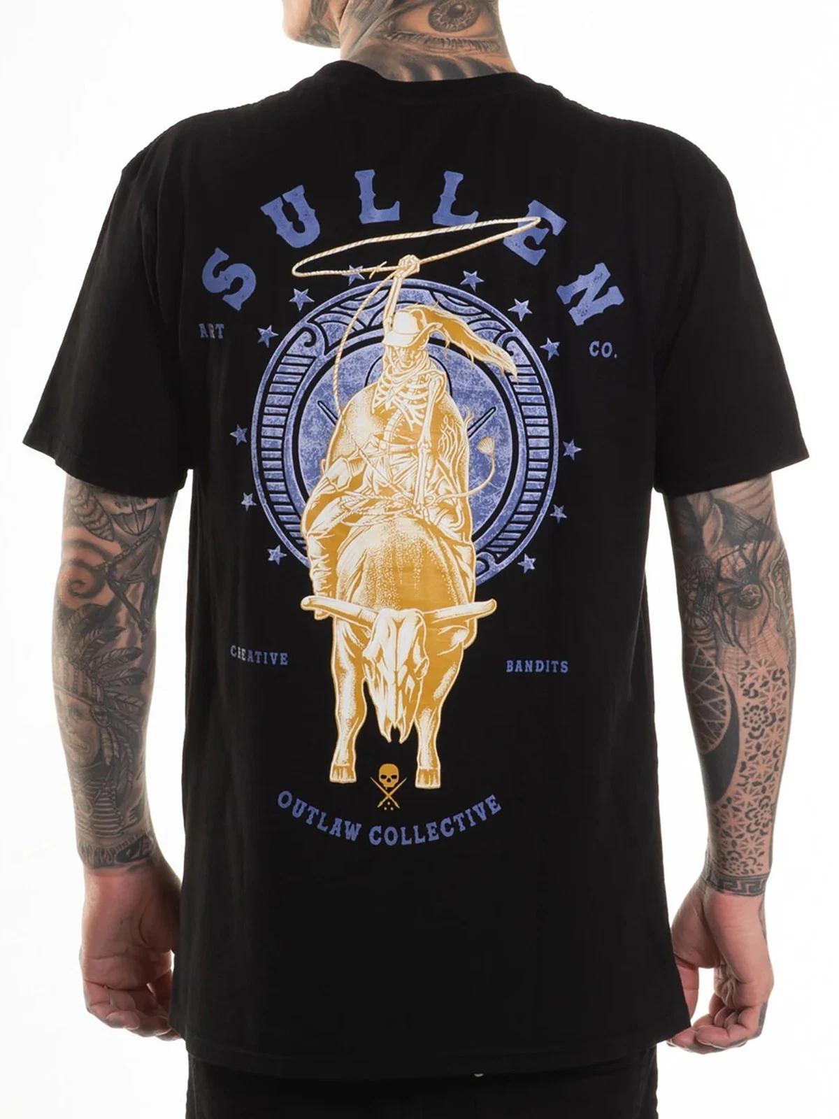 Sullen Men s Bull Rider Short Sleeve Premium T-shirt Skeleton Riding Bull Tee M