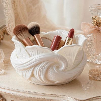 3D Printed Flower Petal Storage Box, Matte White Jewelry & Makeup Organizer, Large Capacity Wide-Mouth Holder for Makeup Brushes Keys Stationery,