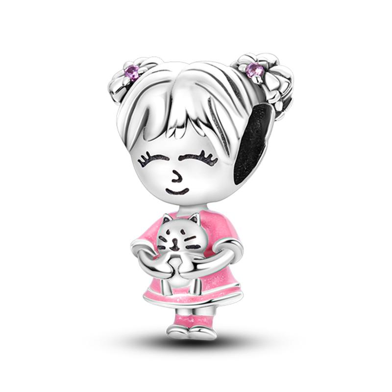 copper Happy Dopamine Girl Boy Cat Charm Bead Charms Bead Charms Compatible With 3mm Authentic Bracelets Do It Yourself Jewellery Souvenir Gift Making