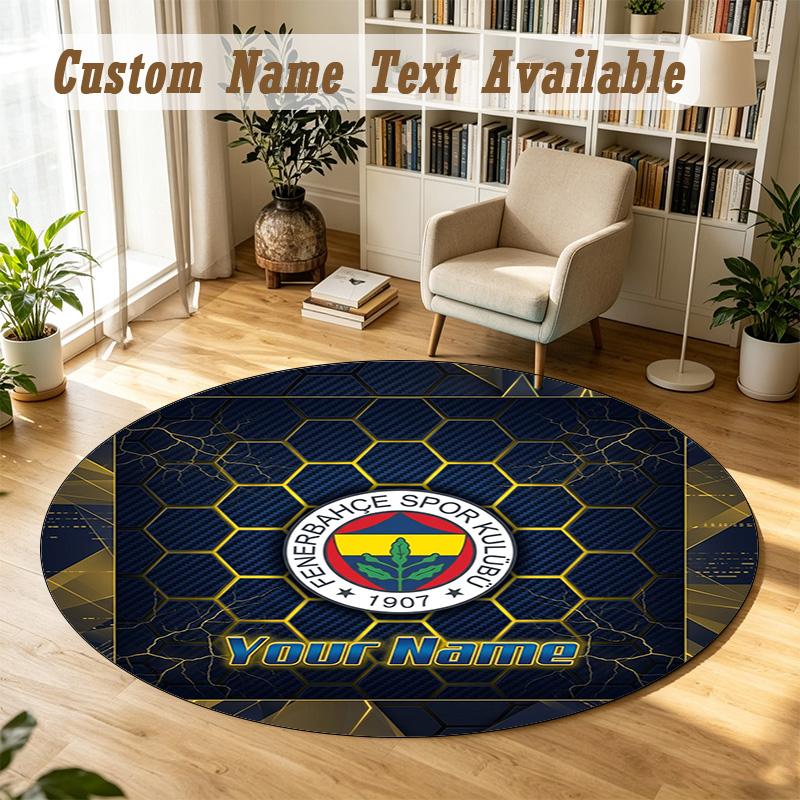 Round Rug Custom NameFenerbahçe FC Pattern Non Slip Carpet Home Floor Decor