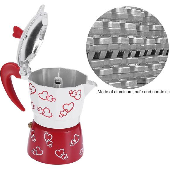 Stovetop Espresso Maker Moka Pot Classic Italian Style Coffee Maker Aluminum for Great Flavored Strong Espresso Delicious Coffee(Red Heart Large)