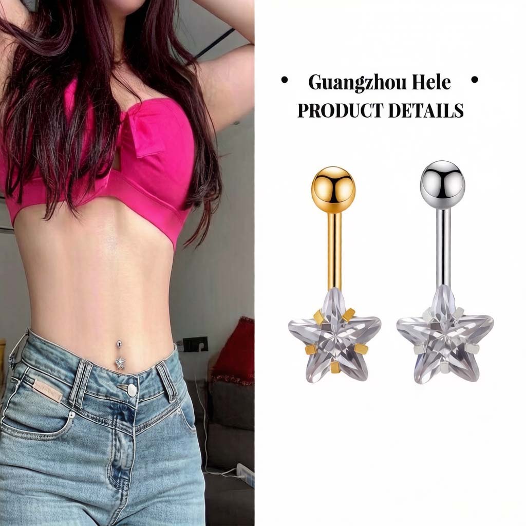 Gold Plated Stainless Steel Medical Steel CZ Navel Button Ring Piercing Belly Stud Body Jewelry Engagement Gift