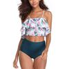 Zweiteiliges Badeanzug-Oberteil für Damen mit Rüschen und hoch tailliertem Bikini-Set