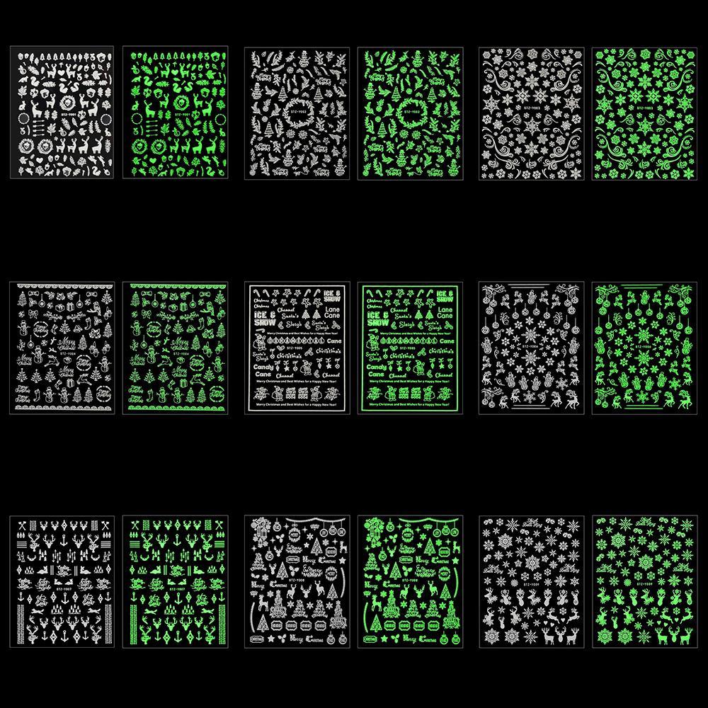 Glow In The Dark DIY Manicure Nail Art Slider Christmas White Snowflakes Nail Sticker 3D Luminous