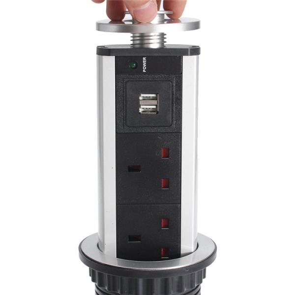 2500W US/UK/EU/AU Plug Pull Pop Up Electrical Socket 4 Power 2 Charge USB Aluminum Shelf LED Desk Worktop Extension Table Office