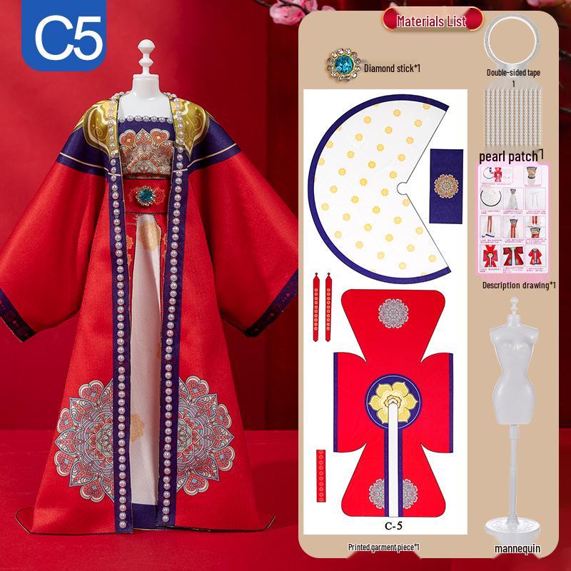 Children's DIY Fashion Design Hanfu Doll Set - Birthday Gift for Girls Ages 6-10, Features 7 Chinese Style Dress-Up Options