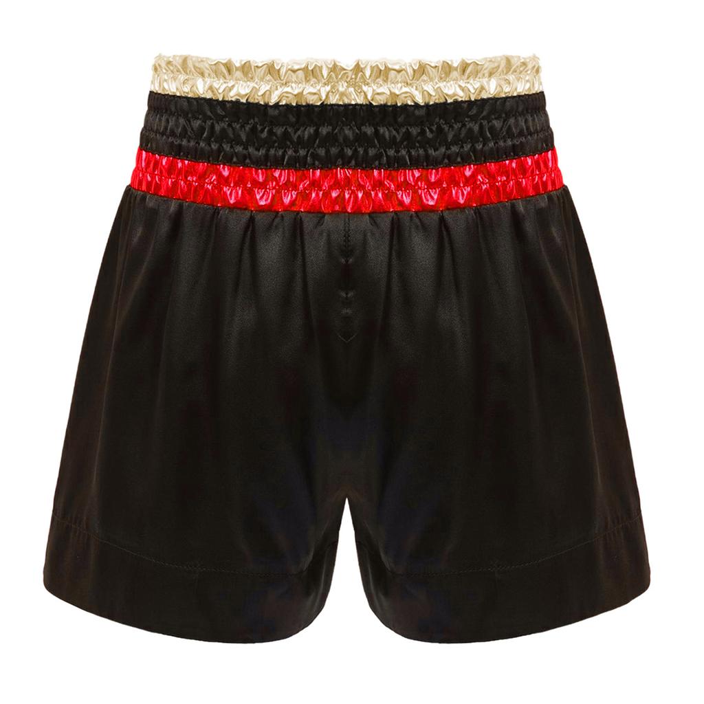 Jungen Glänzende Buchstaben Aufdruck Boxershorts Farbblock Metallisches Patchwork Seitenschlitz Satin Boxen Trainingsshorts