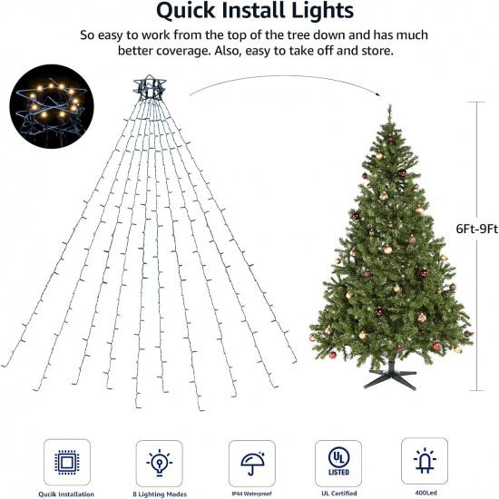 Christmas Tree Lights Christmas Lights Outdoor Indoor 400Led 9.84Ft 10 Lines Christmas Lights with 8 Modes and Timer, Fairy Tree Lights for Wedding