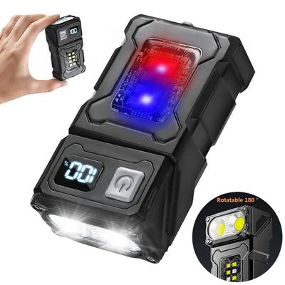 Mini torcia LED da 5000 mAh con testa rotante, luce magnetica, ricaricabile TYPE-C, impermeabile per esterni, campeggio, emergenza, clip per cappello