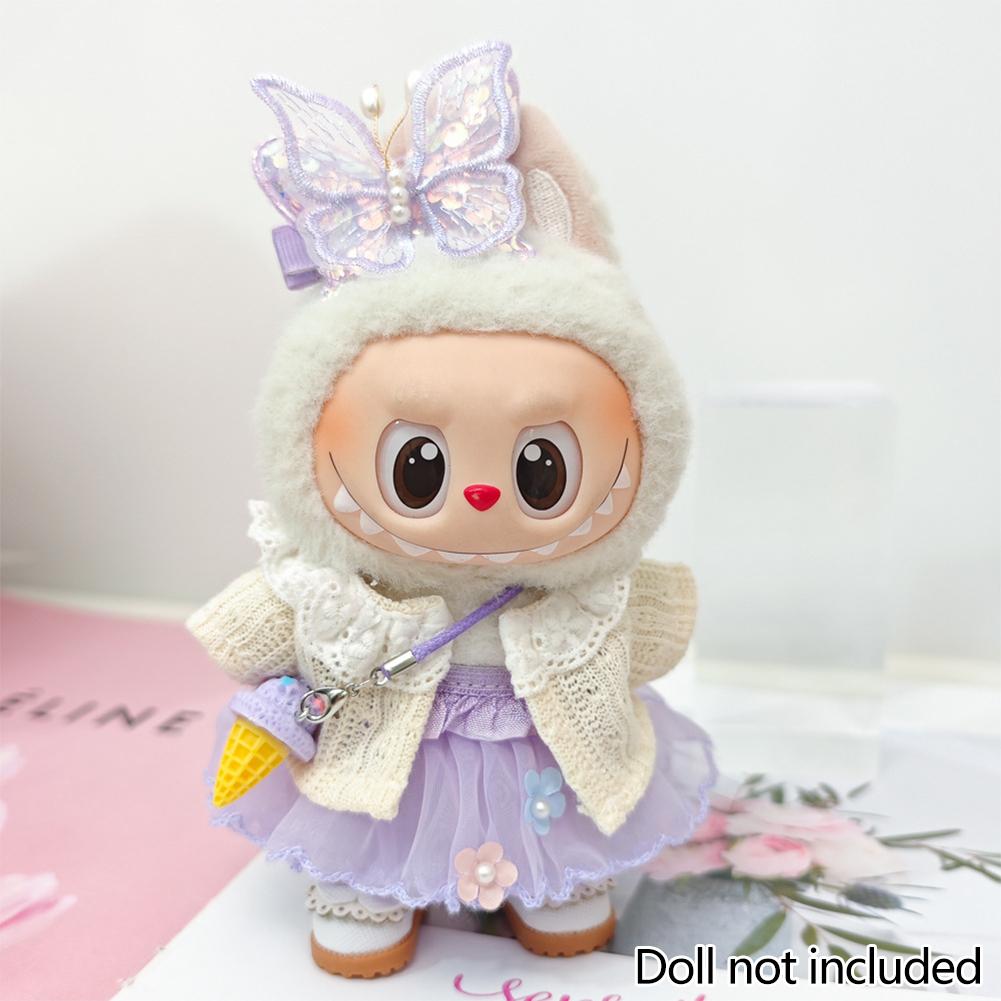 For 17cm/38cm Labubu Doll Clothes Fashion Puprple Dress Doll Clothes Color Match Dress Hat Accessories Cute Decoration Little Clothes