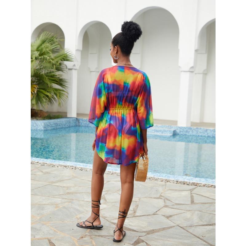 Summer Women's Plus Size Printed Beach Cover Up Sexy Holiday Dress Sun Protection Bikini Cover Up