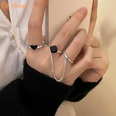 Personalized Black Crystal Rings Set Hearts All-in-one Ring for Women Accessories Jewelry