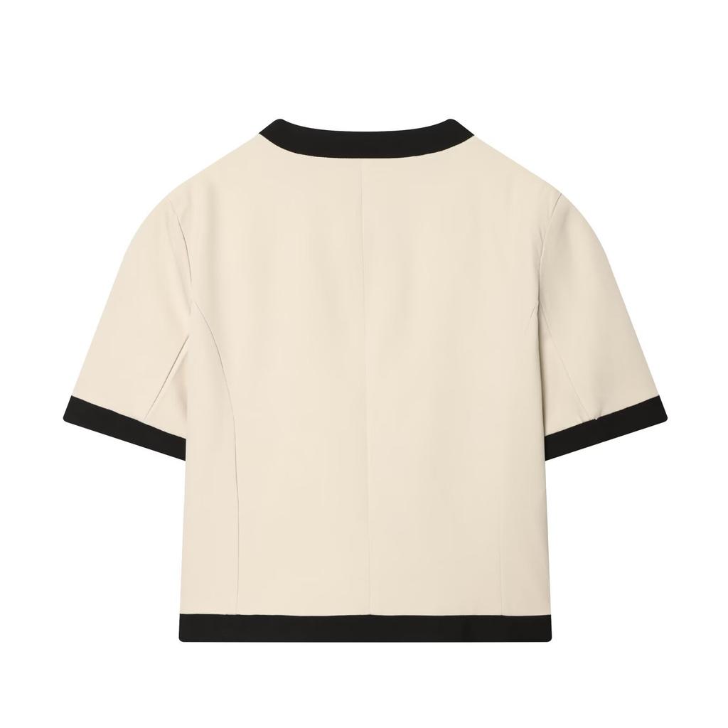 European and American Style, New Women's Clothing, Contrasting Color Short-sleeved Blazer, High-waisted Contrasting Color Casual Straight-leg Pants