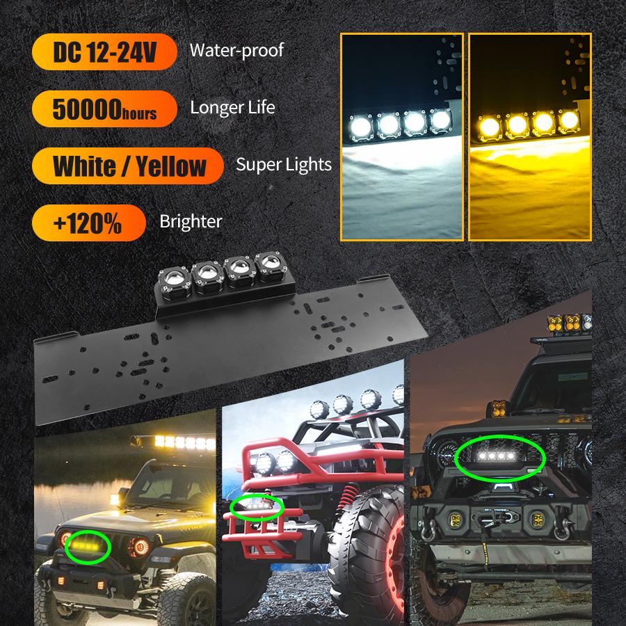 Car Front Bumper LED License Number Plate Lights Spotlight Mounting License Plate Bracket Holder Universal for Car Offroad ATV