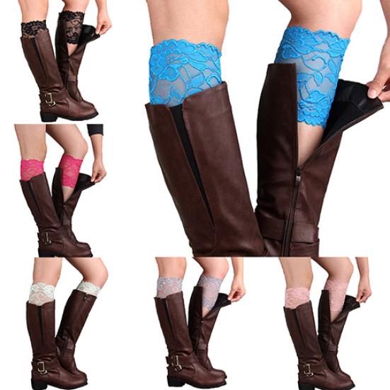 Mode Femmes Filles Stretch Dentelle Florale Bordure Guêtres Manches de Bottes Chaussettes Hautes