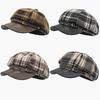 British Style Wool Blend Plaid Newsboy Cap With Wide Brim For Cold Weather Fashion
