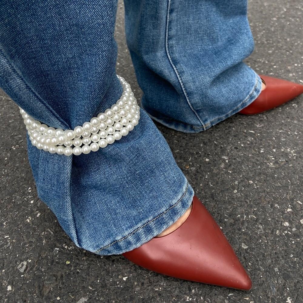 Simple Style Pearl Chain Shoe Jewelry Multilayer Design Tassel Anklet Party Jewelry Girl Jewelry