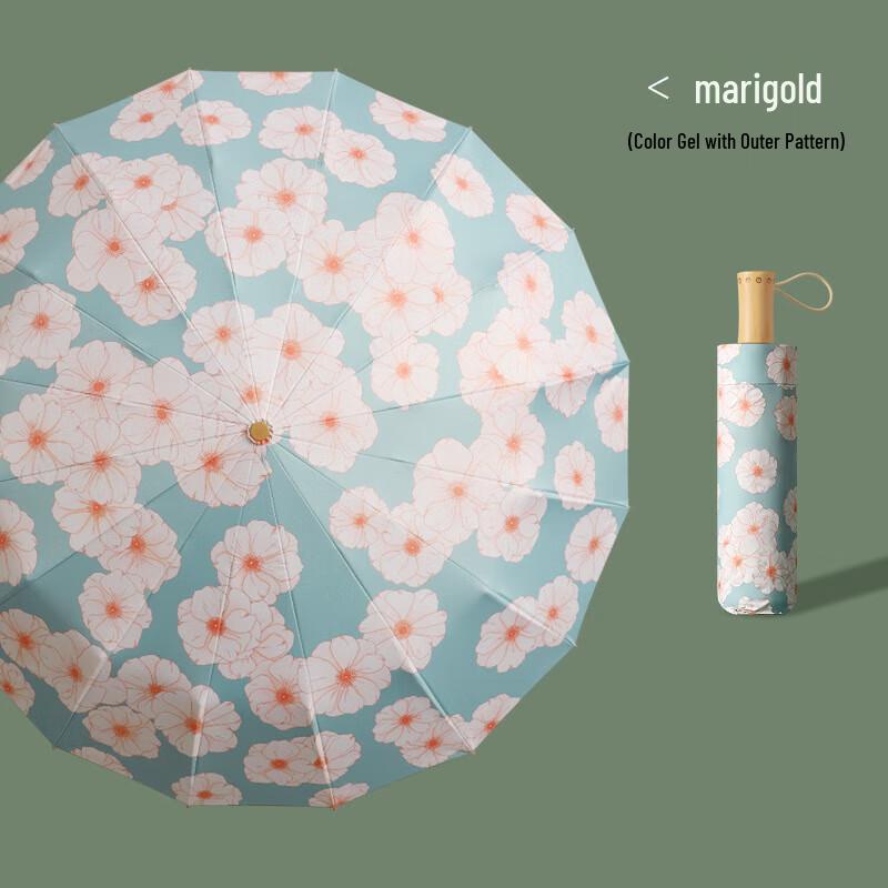 XU QING 3-Fold 16-Rib Manual Sun/Rain Umbrella