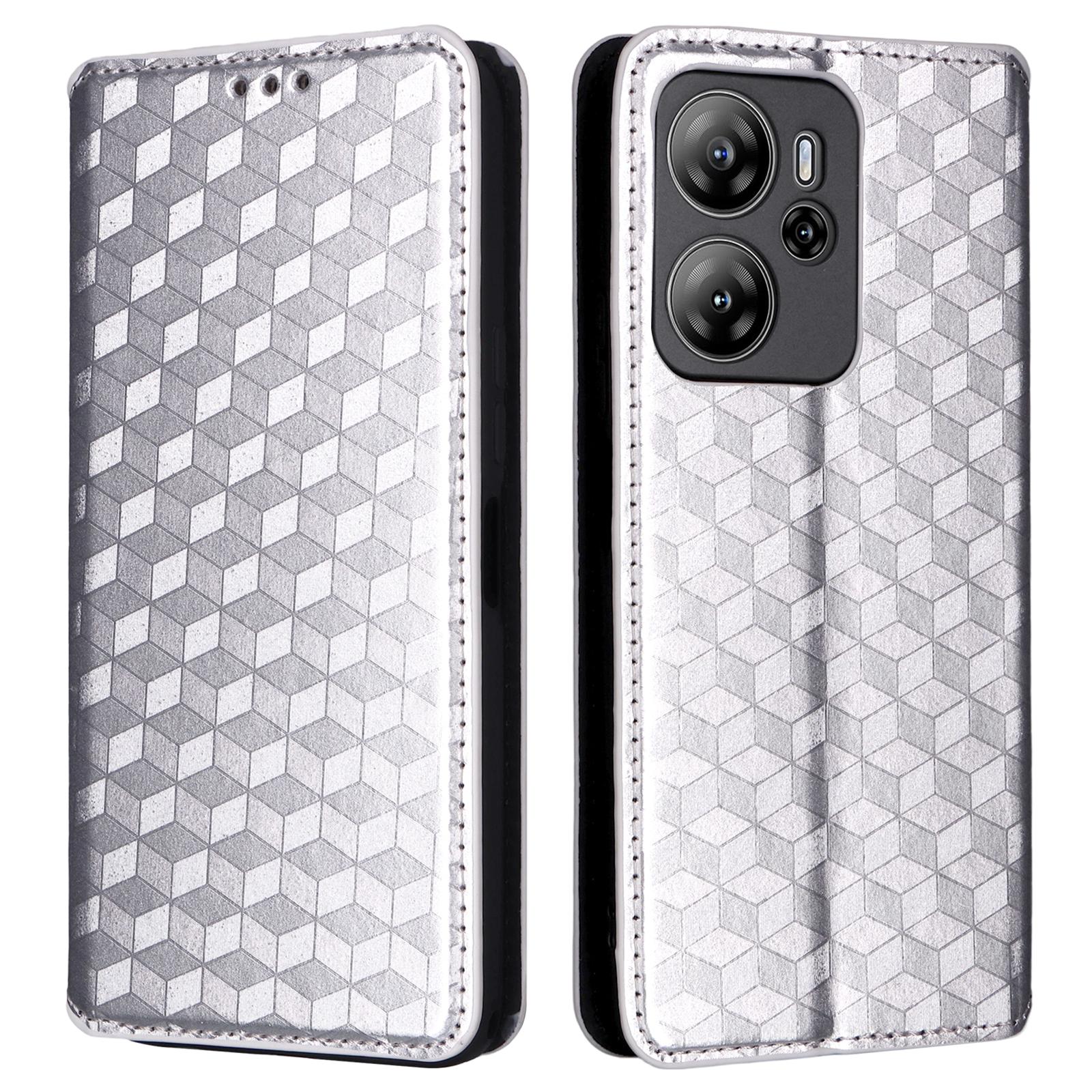 

Для Blackview Oscal Tiger 13 Чохол Гаманець Ромбоподібний Тиснений Шкіряний Чохол для Телефону Silver