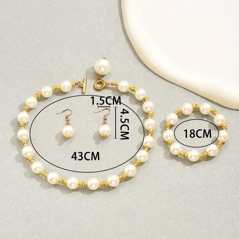 Mother of Pearl Earrings Necklace Bracelet Set Women's Light Luxury Premium Clavicle Chain Versatile Earrings