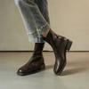 Retro square head elastic thin boots women's new thick heel short Chelsea boots versatile commuter leather boots