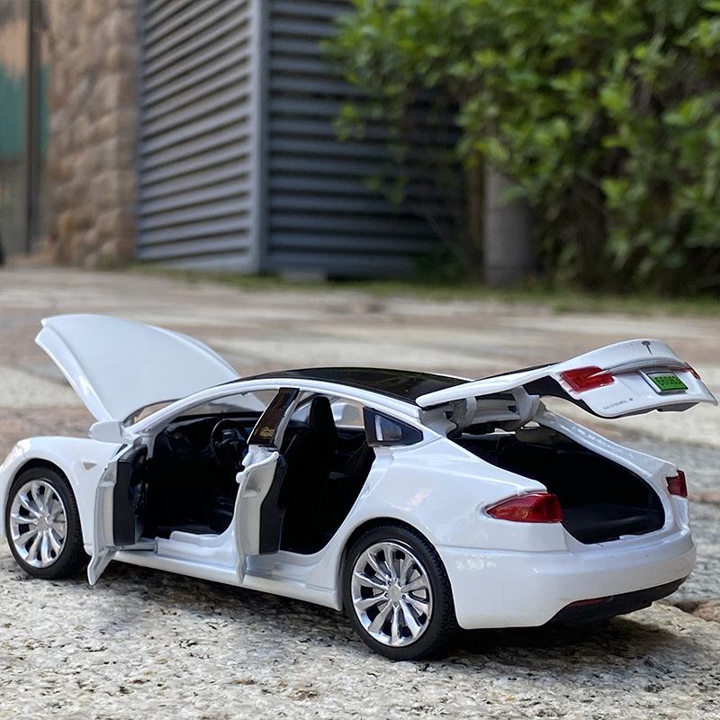1:32 Tesla Model S, din aliaj, mașină, vehicule de jucărie din metal turnat sub presiune, model de mașină, cu simulare ridicată, colecție de sunet și lumină pentru copii
