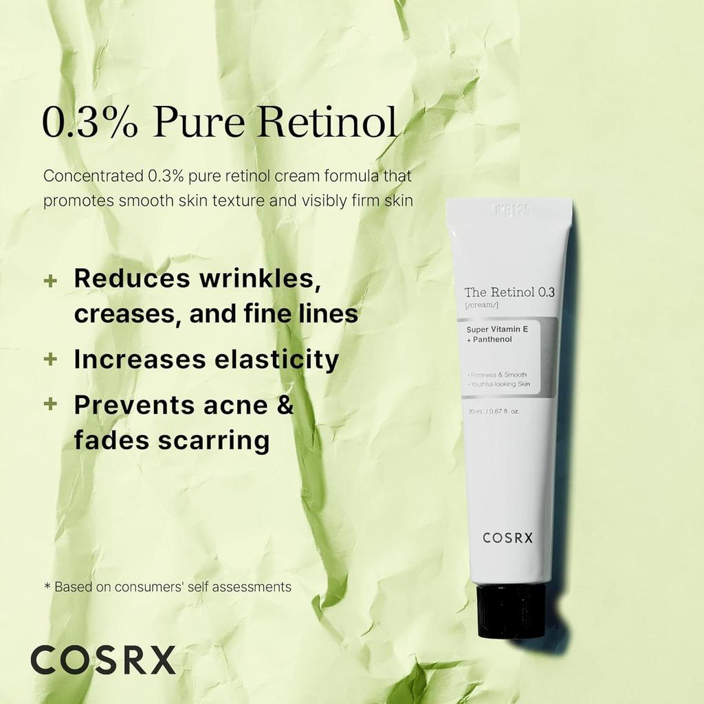 COSRX Retinol 0.3 Cream 20ml - Pure Retinol, Vitamin E, Hyaluronic Acid, Allantoin, Panthenol, Tested for Sensitive Skin, Korean Skincare