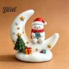 Glowing Desktop Decorations Christmas Moon Night Light with Santa Claus, Resin Decoration Warm LED Home Decor Glow, Holiday Tabletop Ornament for Desk