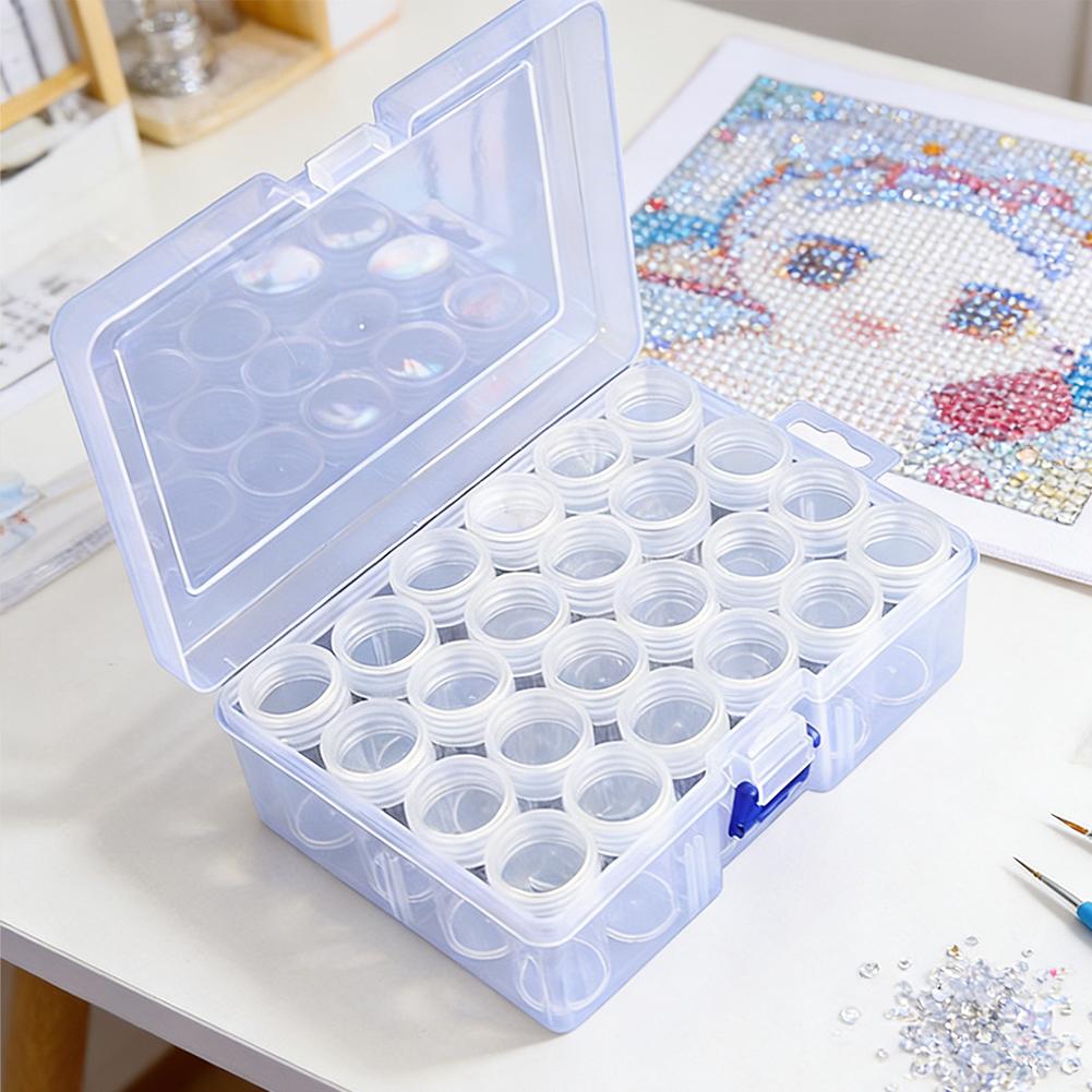 Clear Plastic Diamond Painting Storage Box- 24/48/60 PCS Round Jars W/ Organizer Case Easy View Portable Cross Stitch Accessory