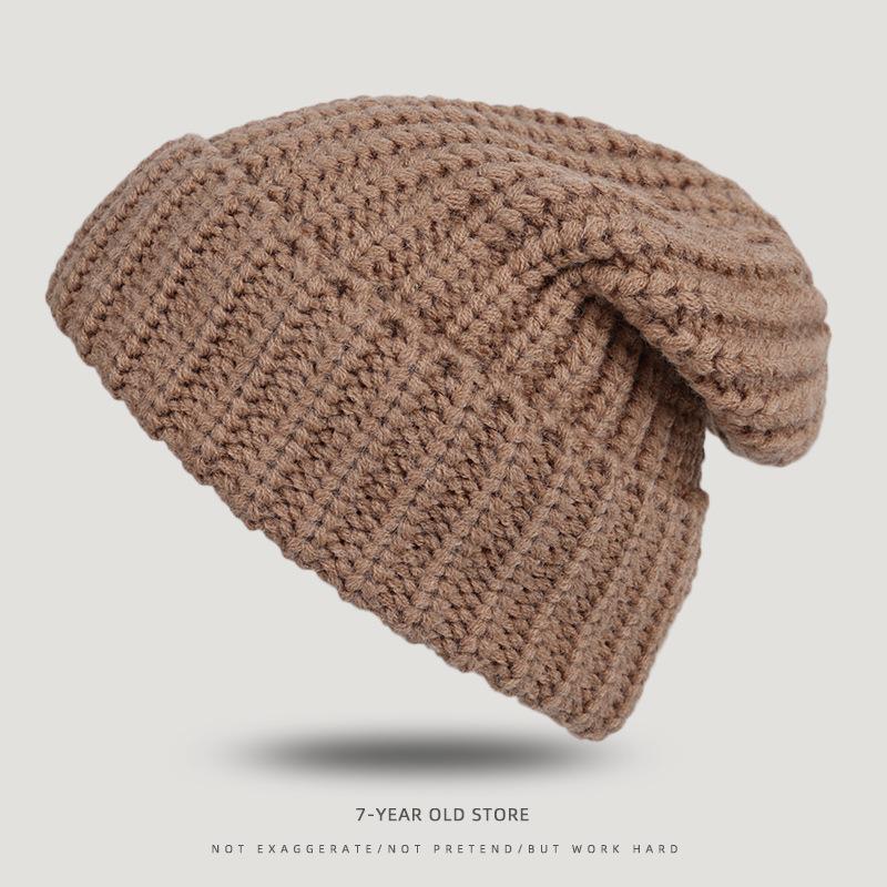 Big Head Siding Wool Hat Women Loose Warm Pile Knitted Hat Cold Hat Big Face Showing Small Knitted Ear Protection Hat